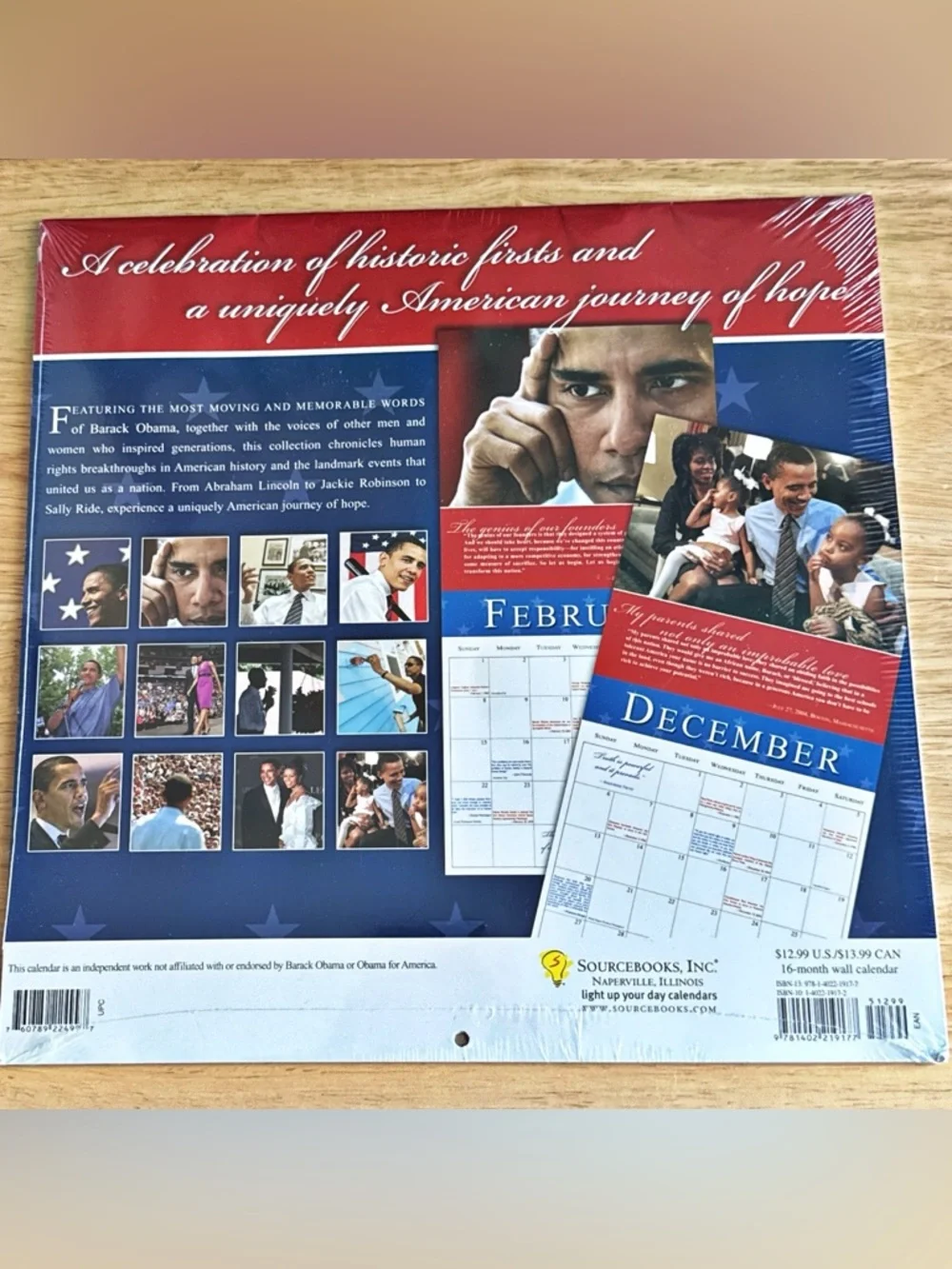 Barack Obama 2009 Wall Calendar Words of Hope and Inspiration 12x12 New Sealed